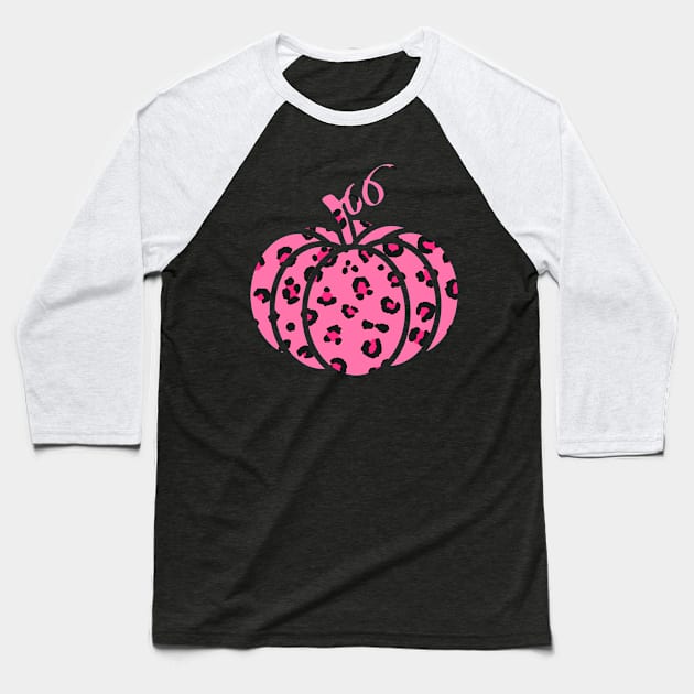 Pink Leopard Pumpkin Cheetah Pumpkin - Halloween Thanksgiving Baseball T-Shirt by HappyGiftArt